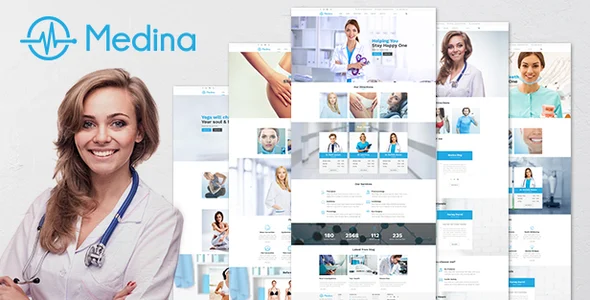 Medina - Medical WordPress Theme WordPress theme homepage layout for a beauty medical health and beauty website