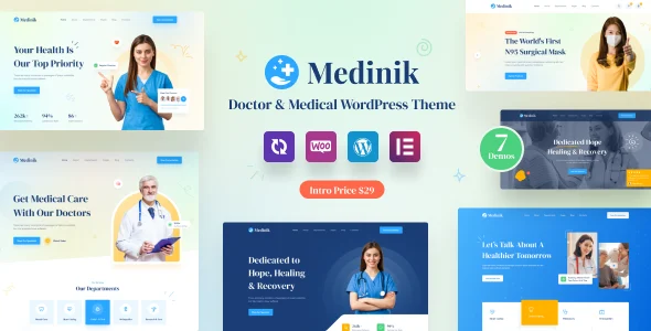 Medinik - Doctor & Medical WordPress Theme WordPress theme homepage layout for a appointment health and beauty website