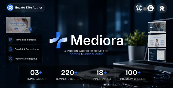Mediora - Doctor & Medical Clinic Elementor WordPress Theme WordPress theme homepage layout for a clinic health and beauty website