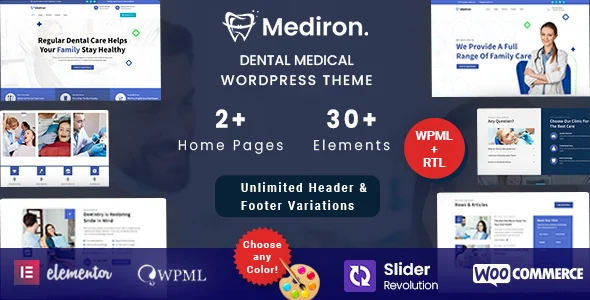 Mediron - Dental Medical WordPress Theme WordPress theme homepage layout for a clinic health and beauty website