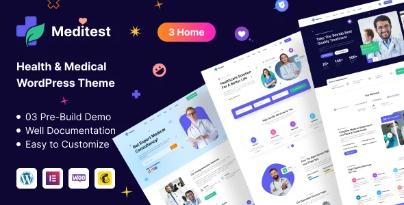Meditest - Health Care Medical & Hospital Doctor Listing WordPress Theme WordPress theme homepage layout for a appointment health and beauty website