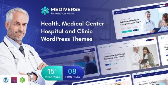 Mediverse - Health Medical Clinic WordPress Theme WordPress theme homepage layout for a appointment booking health and beauty website