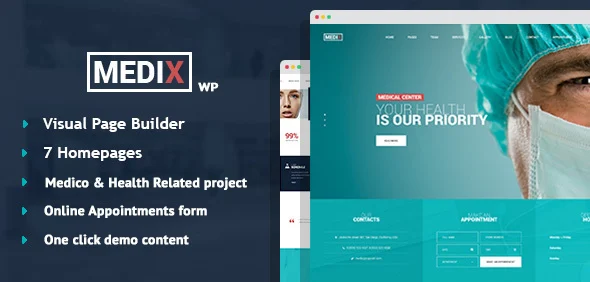 Medix - Medical Clinic WordPress Theme WordPress theme homepage layout for a clinic health and beauty website