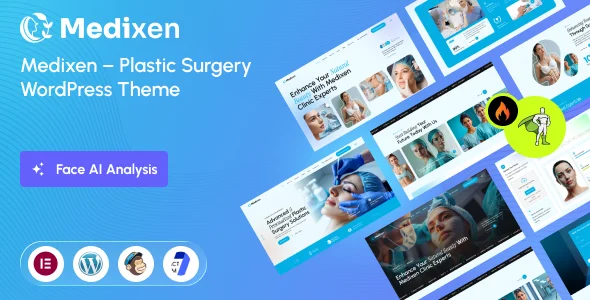 Medixen – AI Analysis Plastic Surgery & Clinic WordPress Theme WordPress theme homepage layout for a aesthetic clinic health and beauty website
