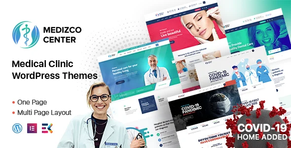 Medizco - Medical Health & Dental Care Clinic WordPress Theme WordPress theme homepage layout for a care health and beauty website