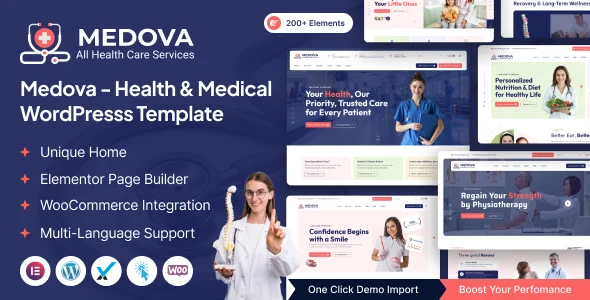 Medova – Health & Medical WordPress Theme WordPress theme homepage layout for a appointment health and beauty website