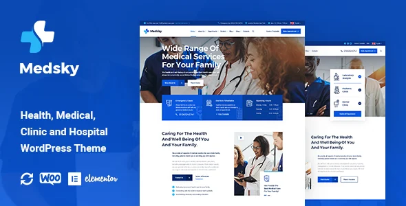 Medsky - Health Medical Clinic WordPress Theme WordPress theme homepage layout for a clinic health and beauty website