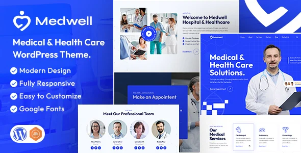 Medwell | Medical & Health Care WordPress Theme WordPress theme homepage layout for a clinic health and beauty website