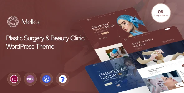 Mellea - Plastic Surgery & Beauty Clinic WordPress Theme WordPress theme homepage layout for a beauty clinic health and beauty website