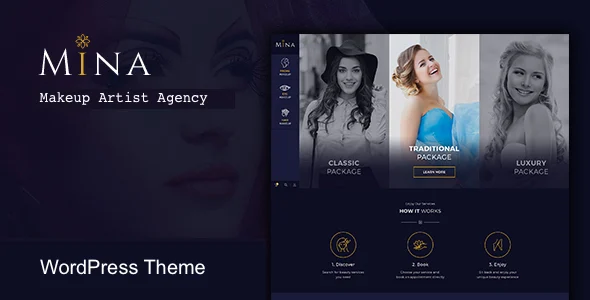 Mina - Salon & Makeup WordPress theme WordPress theme homepage layout for a appointment health and beauty website