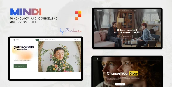 Mindi - Therapy & Psychology Counseling WordPress Theme WordPress theme homepage layout for a advisor health and beauty website