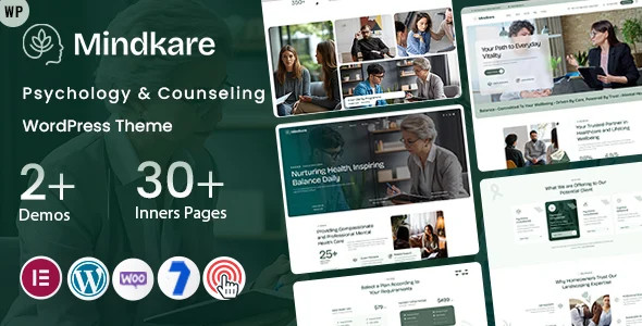 Mindkare - Psychology & Counseling WordPress WordPress theme homepage layout for a chiropractor health and beauty website