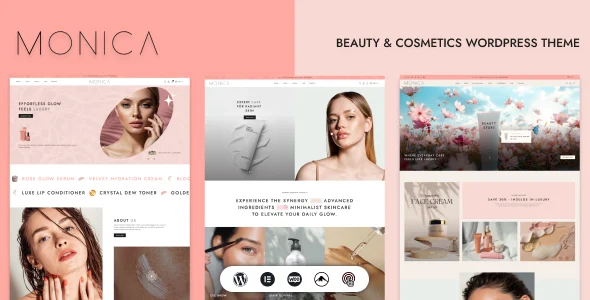 Monica - Beauty Cosmetic Shop WordPress Theme WordPress theme homepage layout for a beauty health and beauty website
