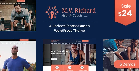 MV Richard - Health and Fitness WordPress Theme WordPress theme homepage layout for a fitness trainer health and beauty website