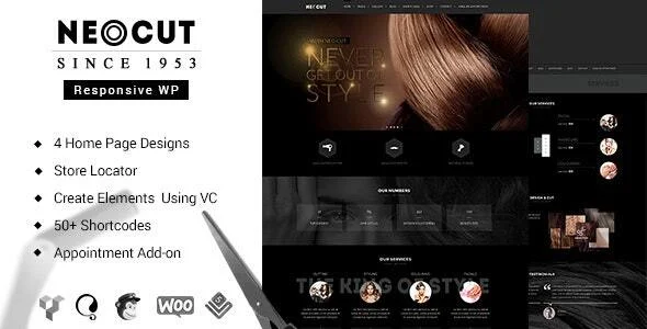 Neo | Barber Shop WordPress Theme WordPress theme homepage layout for a barber health and beauty website