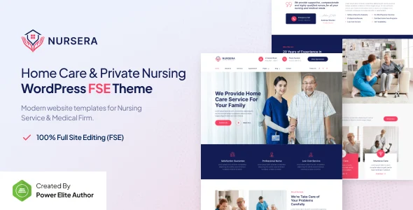 Nursera – Home Care & Private Nursing Gutenverse FSE WordPress Block Theme WordPress theme homepage layout for a assisted living health and beauty website