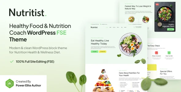 Nutritist – Healthy Food & Nutrition Coach Gutenverse FSE WordPress Block Theme WordPress theme homepage layout for a coach health and beauty website