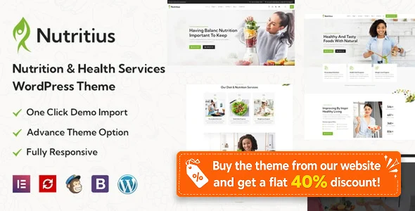 Nutritius - Nutrition & Health Services WordPress Theme WordPress theme homepage layout for a Diet and nutrition template health and beauty website