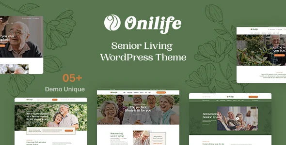 Onilife - Senior Living WordPress Theme WordPress theme homepage layout for a aged care health and beauty website