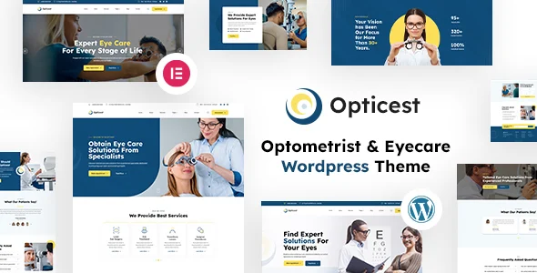 Opticest | Optometrist & Eyecare WordPress Theme WordPress theme homepage layout for a clinic health and beauty website