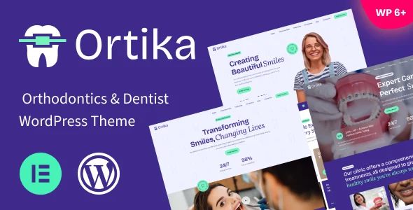 Ortika - Dentist & Orthodontics WordPress Theme WordPress theme homepage layout for a cosmetic dentistry health and beauty website