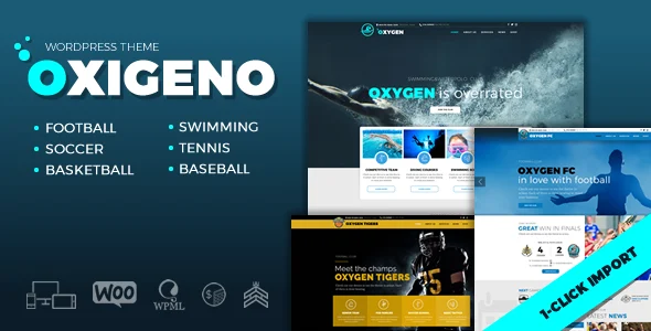 Oxigeno – Sports Club & Team WordPress Theme WordPress theme homepage layout for a baseball health and beauty website
