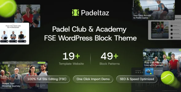 Padeltaz – Padel Club and Sports Academy FSE WordPress Block Theme WordPress theme homepage layout for a academy health and beauty website