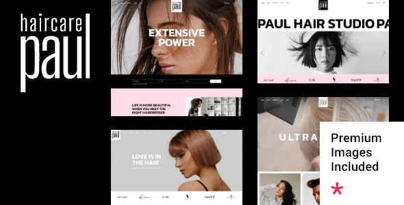 PaulHair - Hair Salon and Hairdresser WordPress Theme WordPress theme homepage layout for a appointment health and beauty website