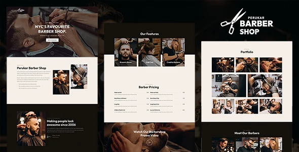 Perukar - Barber WordPress Theme WordPress theme homepage layout for a barber health and beauty website