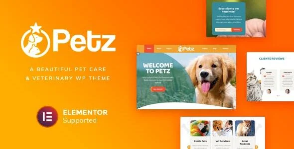Petz - Pet Care & Veterinary Theme WordPress theme homepage layout for a animal health and beauty website