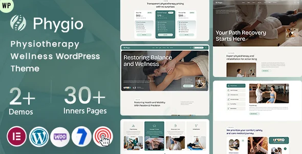 Phygio - Physiotherapy Wellness WordPress Theme WordPress theme homepage layout for a chiropractor health and beauty website