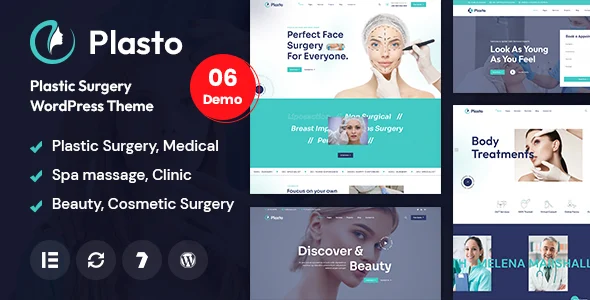 Plasto - Plastic Surgery & Medical  WordPress Theme WordPress theme homepage layout for a beauty health and beauty website