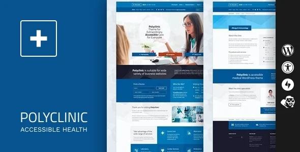 Polyclinic - Accessible Medical WordPress Theme WordPress theme homepage layout for a Accessibility Ready health and beauty website