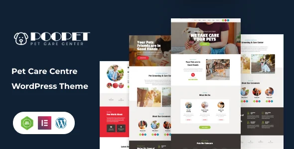 Poopet - Pet Care Center WordPress Theme + RTL WordPress theme homepage layout for a cat boarding health and beauty website