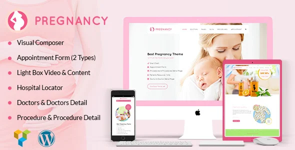Pregnancy - IVF Fertility Medical Clinic WordPress Theme WordPress theme homepage layout for a child care health and beauty website
