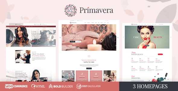 Primavera - Beauty Salon & Hairdresser WordPress Theme WordPress theme homepage layout for a barbershop health and beauty website