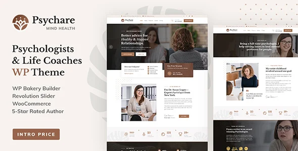 Psychare - WordPress Theme for Psychologists & Life Coaches WordPress theme homepage layout for a booking health and beauty website