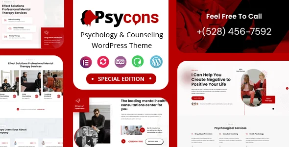 Psycon - Psychology & Counseling WordPress Theme WordPress theme homepage layout for a business health and beauty website