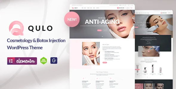 Qulo - Cosmetology and Botox Injection WordPress Theme WordPress theme homepage layout for a acne scar reduction health and beauty website