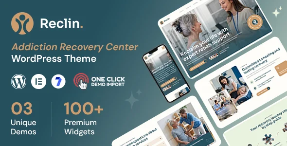 Reclin - Rehab Center WordPress Theme WordPress theme homepage layout for a addiction recovery health and beauty website
