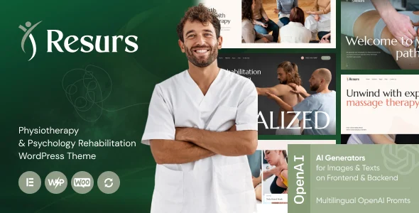 Resurs - Physiotherapy & Psychology Rehabilitation WordPress Theme WordPress theme homepage layout for a acupuncture health and beauty website