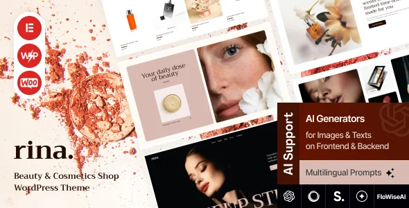 Rina - Beauty & Cosmetics Shop WordPress Theme WordPress theme homepage layout for a beauty health and beauty website
