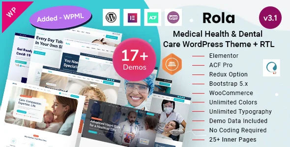 Rola – Medical Health, Dentist Clinic & Healthcare WordPress Theme WordPress theme homepage layout for a cardiac care health and beauty website