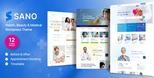 Sano - Health & Medical WordPress Theme WordPress theme homepage layout for a business health and beauty website