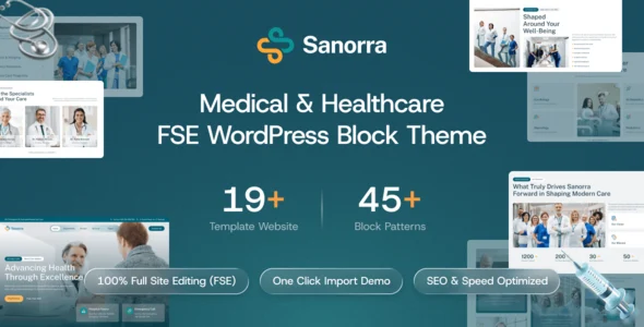 Sanorra – Medical & Healthcare FSE WordPress Block Theme WordPress theme homepage layout for a appointment health and beauty website