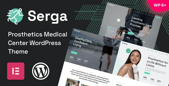 Serga - Prosthetics Medical Center WordPress Theme WordPress theme homepage layout for a artificial limb health and beauty website
