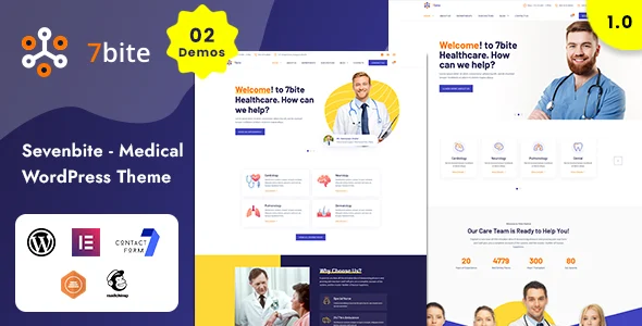 Sevenbite - Health and Medical WordPress Theme WordPress theme homepage layout for a clinic health and beauty website