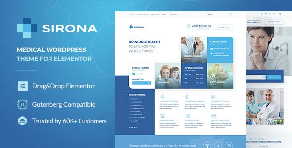 Sirona - Health & Medical Clinic WordPress Theme WordPress theme homepage layout for a ambulance health and beauty website