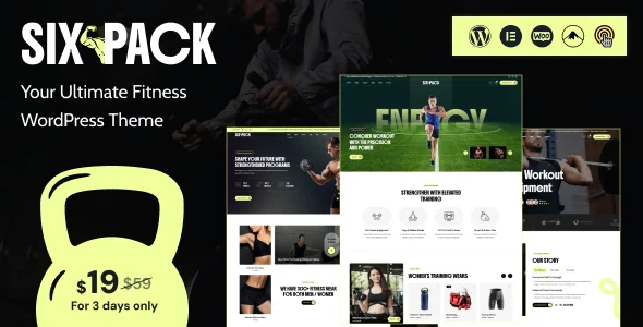 SixPack - Fitness WordPress WordPress theme homepage layout for a classes health and beauty website