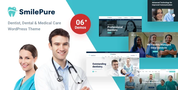SmilePure - Dental & Medical Care WordPress Theme WordPress theme homepage layout for a business health and beauty website